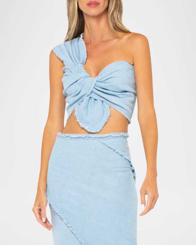 Sol Chambray Twist-Front Crop Top